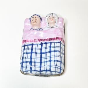Limoges Pink and Blue Sleeping Couple Trinket Box